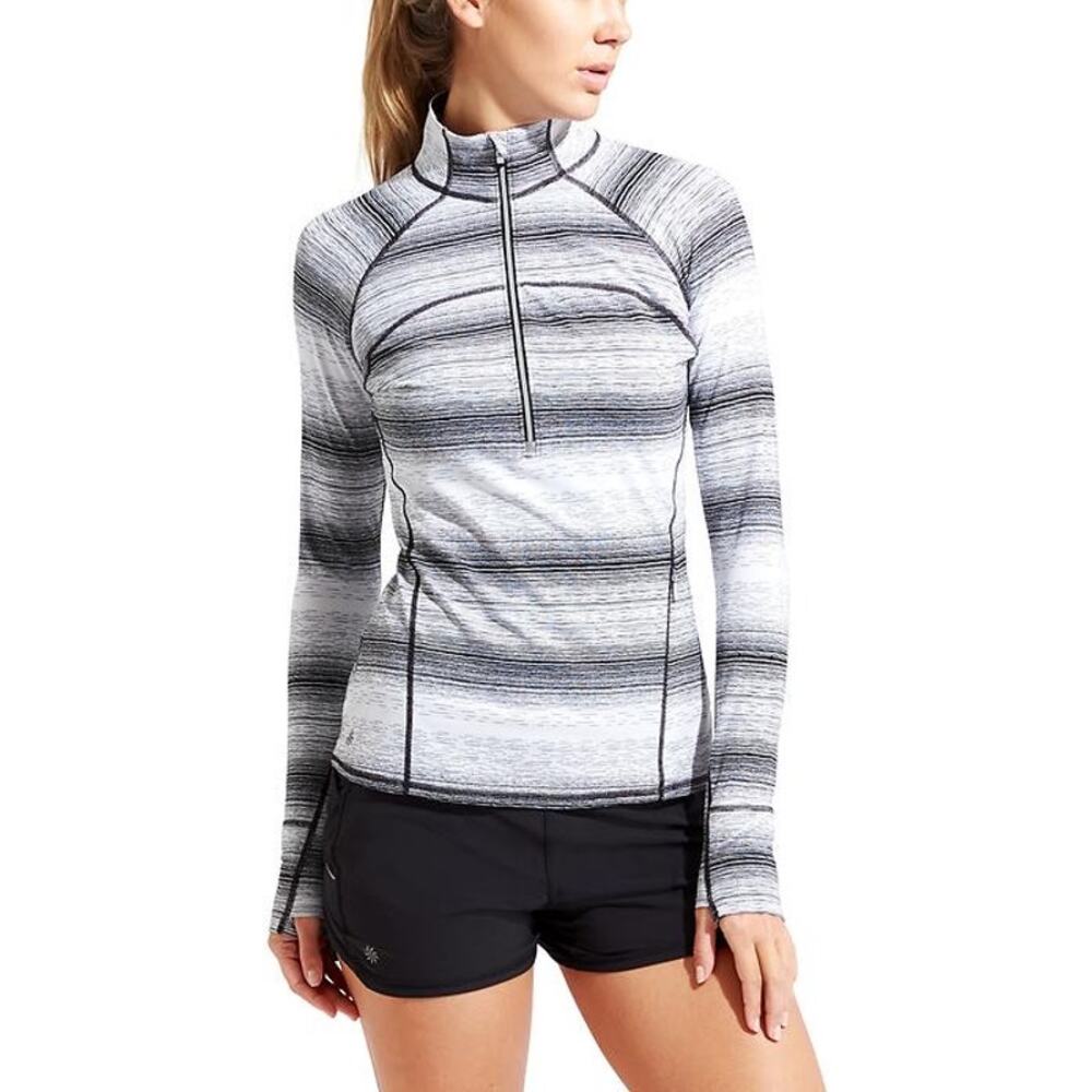 Athleta Running Wild Half Zip 2.0 Stride Top - Black & White Stripe